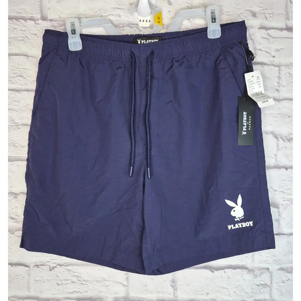 NWT Playboy x PacSun Men's Swim Trunks Shorts Navy Blue Medium Nylon Boardshorts